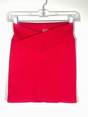 OQQ Red Ribbed Crossover Waist Bodycon Mini Skirt